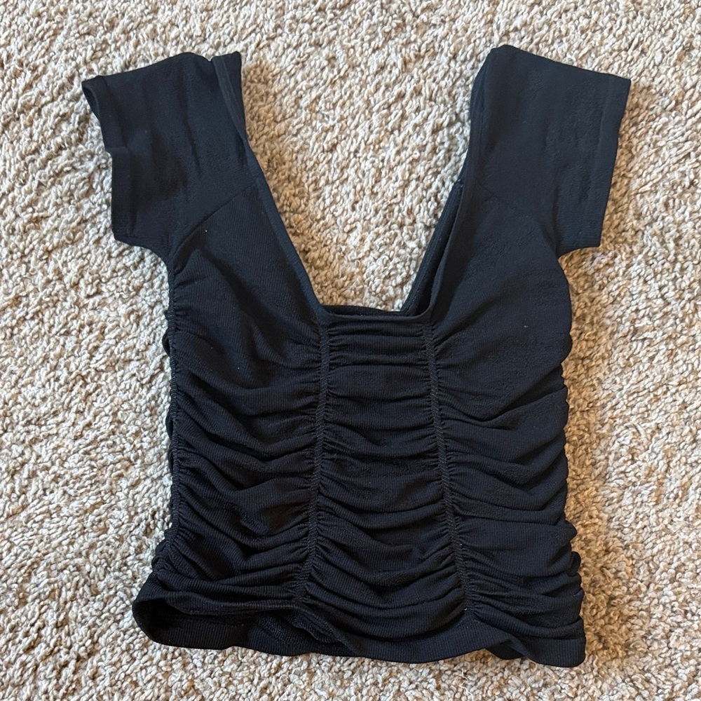 Free People Black Ruched Crop Top